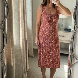 Old Navy Rust Floral Scoop-Neck Midi Dress